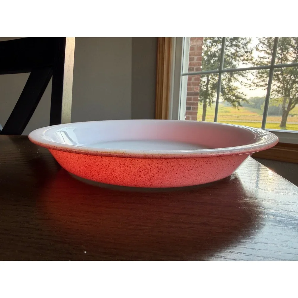 Vintage Pyrex Desert Dawn Pink Speckled Pie Plate 209 8.5 Inch Ovenware Glass